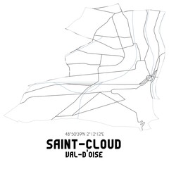 SAINT-CLOUD Val-d'Oise. Minimalistic street map with black and white lines.