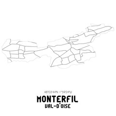 MONTERFIL Val-d'Oise. Minimalistic street map with black and white lines.
