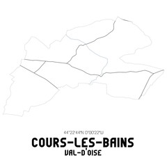 COURS-LES-BAINS Val-d'Oise. Minimalistic street map with black and white lines.