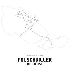 FOLSCHVILLER Val-d'Oise. Minimalistic street map with black and white lines.