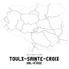 TOULX-SAINTE-CROIX Val-d'Oise. Minimalistic street map with black and white lines.
