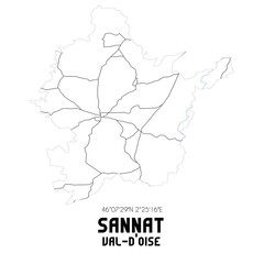 SANNAT Val-d'Oise. Minimalistic street map with black and white lines.