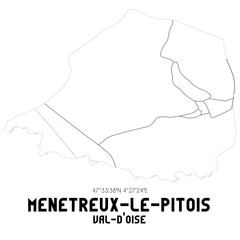 MENETREUX-LE-PITOIS Val-d'Oise. Minimalistic street map with black and white lines.