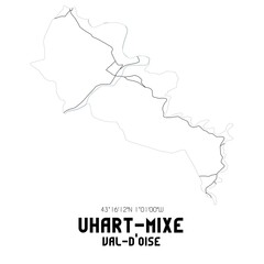 UHART-MIXE Val-d'Oise. Minimalistic street map with black and white lines.