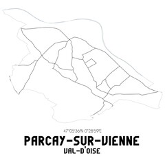 PARCAY-SUR-VIENNE Val-d'Oise. Minimalistic street map with black and white lines.