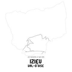 IZIEU Val-d'Oise. Minimalistic street map with black and white lines.