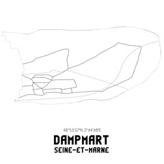 DAMPMART Seine-et-Marne. Minimalistic street map with black and white lines.