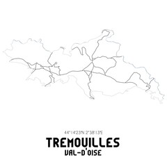 TREMOUILLES Val-d'Oise. Minimalistic street map with black and white lines.