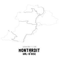 MONTARDIT Val-d'Oise. Minimalistic street map with black and white lines.