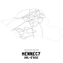 MENNECY Val-d'Oise. Minimalistic street map with black and white lines.