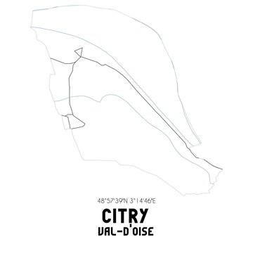 CITRY Val-d'Oise. Minimalistic street map with black and white lines.