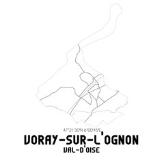 VORAY-SUR-L'OGNON Val-d'Oise. Minimalistic street map with black and white lines.