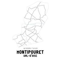 MONTIPOURET Val-d'Oise. Minimalistic street map with black and white lines.
