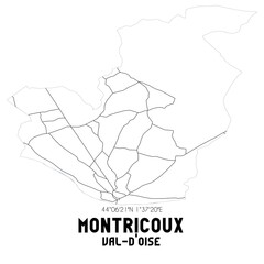 MONTRICOUX Val-d'Oise. Minimalistic street map with black and white lines.