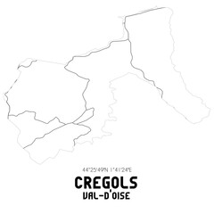 Obraz premium CREGOLS Val-d'Oise. Minimalistic street map with black and white lines.