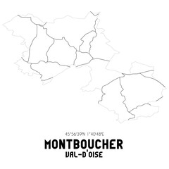 MONTBOUCHER Val-d'Oise. Minimalistic street map with black and white lines.
