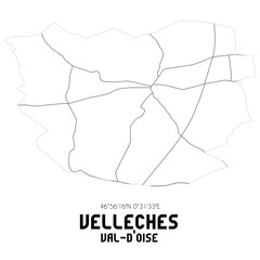 VELLECHES Val-d'Oise. Minimalistic street map with black and white lines.