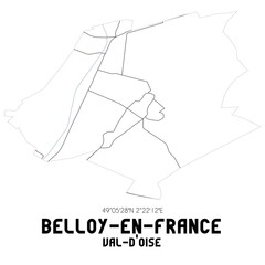BELLOY-EN-FRANCE Val-d'Oise. Minimalistic street map with black and white lines.