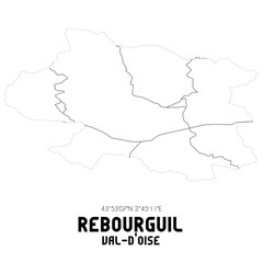 REBOURGUIL Val-d'Oise. Minimalistic street map with black and white lines.