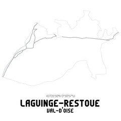 LAGUINGE-RESTOUE Val-d'Oise. Minimalistic street map with black and white lines.