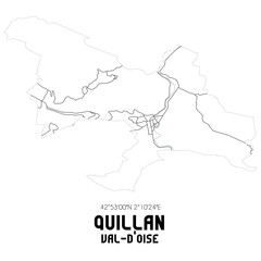 QUILLAN Val-d'Oise. Minimalistic street map with black and white lines.