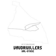 VAUDRIVILLERS Val-d'Oise. Minimalistic street map with black and white lines.