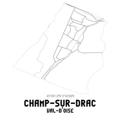 CHAMP-SUR-DRAC Val-d'Oise. Minimalistic street map with black and white lines.