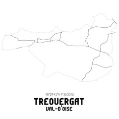 TREOUERGAT Val-d'Oise. Minimalistic street map with black and white lines.