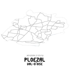 PLOEZAL Val-d'Oise. Minimalistic street map with black and white lines.