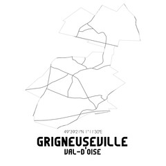 GRIGNEUSEVILLE Val-d'Oise. Minimalistic street map with black and white lines.