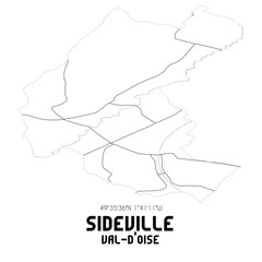 SIDEVILLE Val-d'Oise. Minimalistic street map with black and white lines.