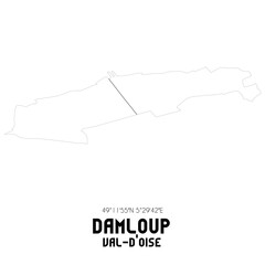 Fototapeta premium DAMLOUP Val-d'Oise. Minimalistic street map with black and white lines.