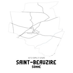 SAINT-BEAUZIRE Somme. Minimalistic street map with black and white lines.