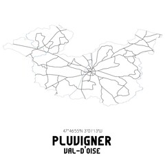 Obraz premium PLUVIGNER Val-d'Oise. Minimalistic street map with black and white lines.