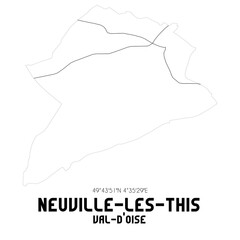 NEUVILLE-LES-THIS Val-d'Oise. Minimalistic street map with black and white lines.