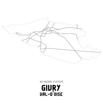 GIVRY Val-d'Oise. Minimalistic street map with black and white lines.