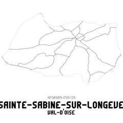 SAINTE-SABINE-SUR-LONGEVE Val-d'Oise. Minimalistic street map with black and white lines.