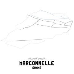 MARCONNELLE Somme. Minimalistic street map with black and white lines.