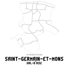 SAINT-GERMAIN-ET-MONS Val-d'Oise. Minimalistic street map with black and white lines.