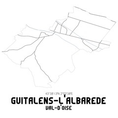 GUITALENS-L'ALBAREDE Val-d'Oise. Minimalistic street map with black and white lines.