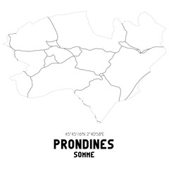 Fototapeta premium PRONDINES Somme. Minimalistic street map with black and white lines.