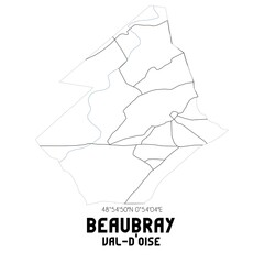 BEAUBRAY Val-d'Oise. Minimalistic street map with black and white lines.