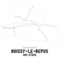 BOISSY-LE-REPOS Val-d'Oise. Minimalistic street map with black and white lines.