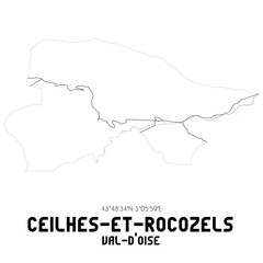 CEILHES-ET-ROCOZELS Val-d'Oise. Minimalistic street map with black and white lines.