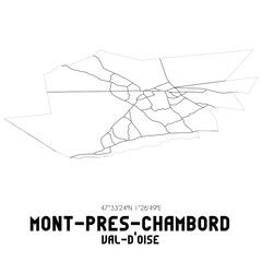 MONT-PRES-CHAMBORD Val-d'Oise. Minimalistic street map with black and white lines.