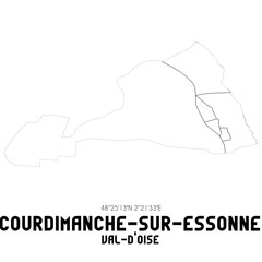 COURDIMANCHE-SUR-ESSONNE Val-d'Oise. Minimalistic street map with black and white lines.