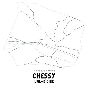 CHESSY Val-d'Oise. Minimalistic street map with black and white lines.