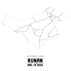 RUNAN Val-d'Oise. Minimalistic street map with black and white lines.