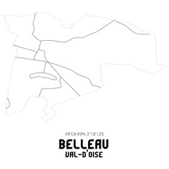 BELLEAU Val-d'Oise. Minimalistic street map with black and white lines.
