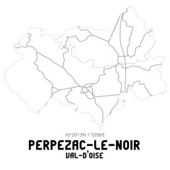 PERPEZAC-LE-NOIR Val-d'Oise. Minimalistic street map with black and white lines.